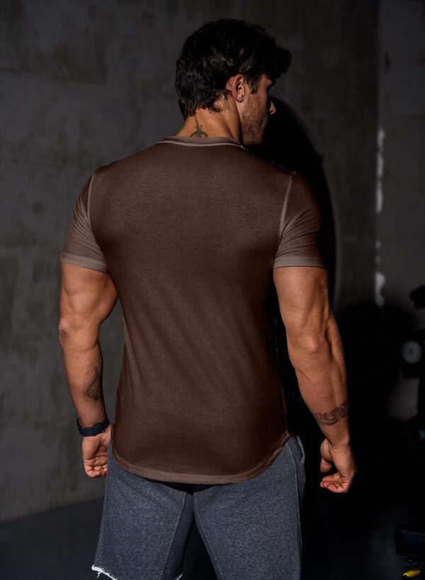 JMIERR Mens Muscle Slim T Shirt V-Neck Longline Henley Shirt Gym Workout Athletic Tee Shirts