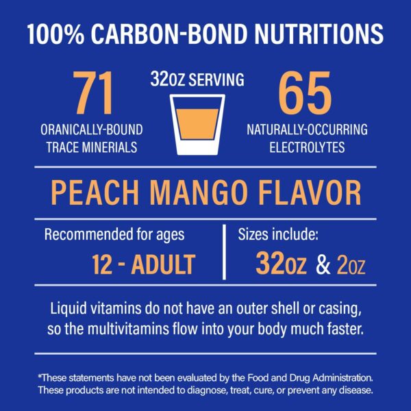 IntraMAX 2.0 Organic Liquid Trace Minerals, Liquid Multivitamin, for Men and Women, Non GMO, Dairy Free, Gluten Free, Magnesium, Vitamin D, C E, Zinc, Vitamin E (32 oz., Peach Mango)