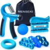 Grip Strength Trainer 7 Pack Adjustable, Finger Stretcher Resistance Extensor Bands, Finger Exerciser, Hand Gripper Strength Ring & Stress Ball