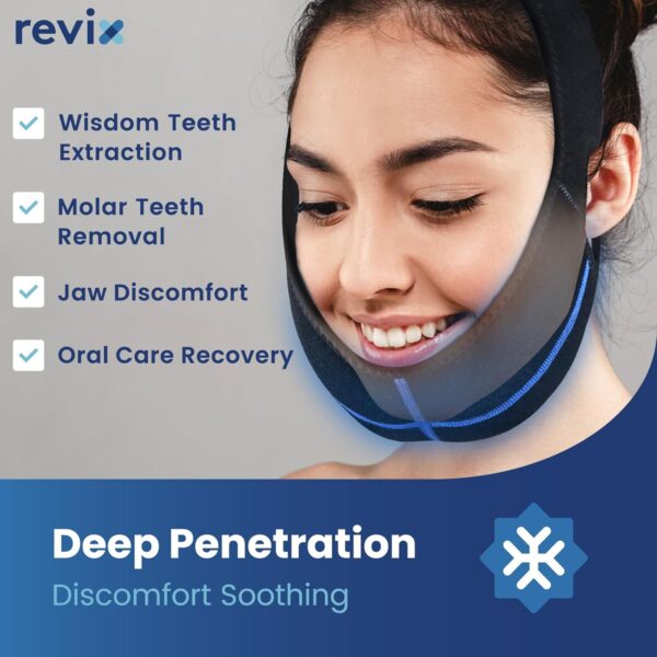REVIX Wisdom Teeth Ice Pack Head Wrap with 3D Sewing Jaw Ice Pack for Face Oral Surgery Pain Relief for TMJ, Tooth Extraction & Teeth Removed, Extra Snug Fit with 4 Hot Cold Gel Packs Reusable, Black