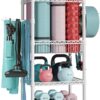 S1 Home Gym Storage, 3-Tier Workout Equipment Organizer with Wheels for Yoga Mats, Foam Roller, Dumbbells, Kettlebells, and Resistance Bands, 47.4" H x 27.5" W x 11.8" D, White