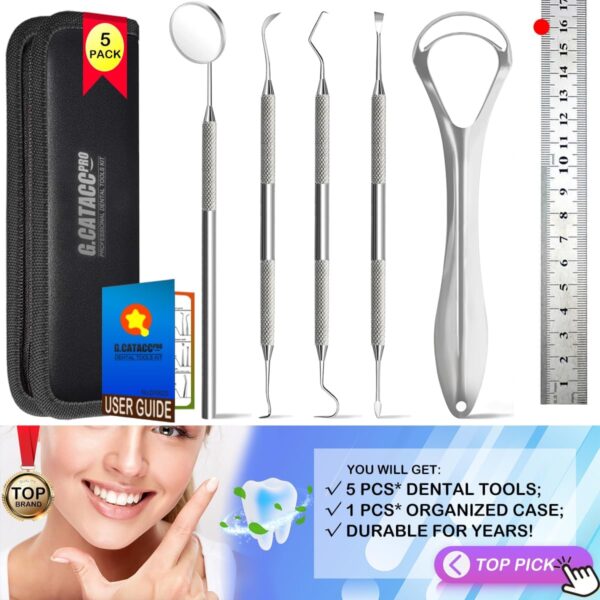 71DuVOhXFpL._AC_SL1200_.jpg G.CATACC Dental Tools Oral Care Teeth Cleaning Hygiene Kit with Metal Dental Pick, Tooth Scraper Plaque Tartar Remover - with Case