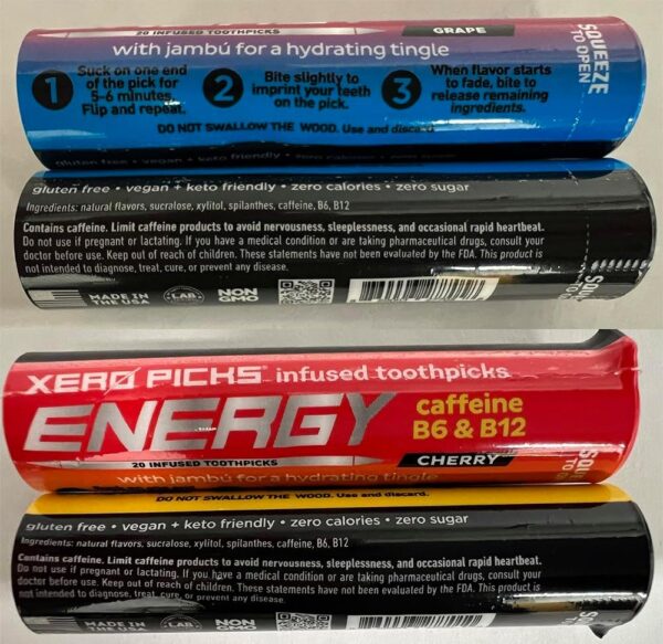 Xero Picks Energy Infused Flavored Toothpicks with Caffeine, B12 and B6 (Variety Pack, 20 Count (Pack of 5))