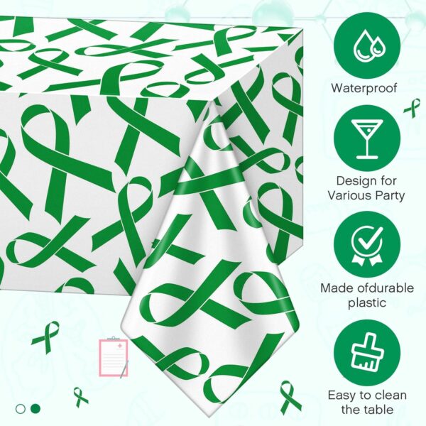 3 Pcs Mental Health Awareness Tablecloth Pancreatic Cancer Awareness Table Cover Colon Cancer Prostate Cancer Awareness Items Plastic Tablecloth for Society Events Party Supplies (Green)