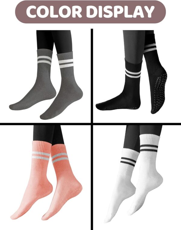 AURUZA Pilates Grippy Socks with Grips for Women Non Slip Skid Yoga Socks Crew Length for Ballet Home Workout Hospital