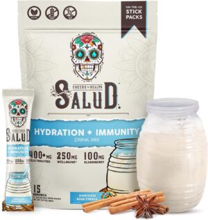 Salud 2-in-1 Hydration Packets + Immunity Electrolytes Powder, Horchata - Jamaica Agua Fresca Drink Mix, Elderberry, Dairy & Soy Free, Non-GMO, Gluten Free, Vegan, Low Calorie, 1g Sugar (15 Servings)