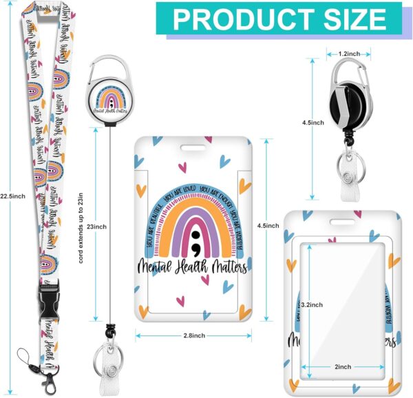 Plifal ID Badge Holder with Lanyard and Retractable Badge Reel Clip, Rainbow Mental Health Matters Card Name Tag Lanyard Vertical ID Protector Bage Clips for Nurse Nursing Psychologist Doctor Student