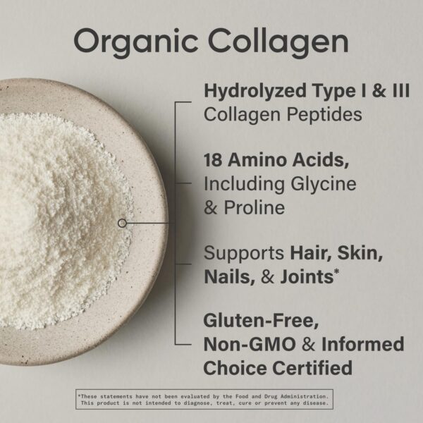 Sports Research­® Organic Collagen Peptides - Hydrolyzed Type I & III Collagen Protein Powder Made Sustainably from Grass-Fed Cows - Unflavored - 30 Servings