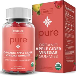 WellPath Pure Organic Apple Cider Vinegar Gummies from The Mother | USDA ACV Gummy with Ginger for Gut Health | Vegan, Non-GMO, 60 Ct