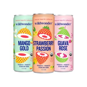 wildwonder Sparkling Probiotic Juice Drink w/Gut Health Immunity, 5g Fiber, Live Probiotics, Caffeine Free, Organic, Vegan, Low Sugar, 12pk 12oz, Tropical Vibes Variety Pack, As Seen on Shark Tank