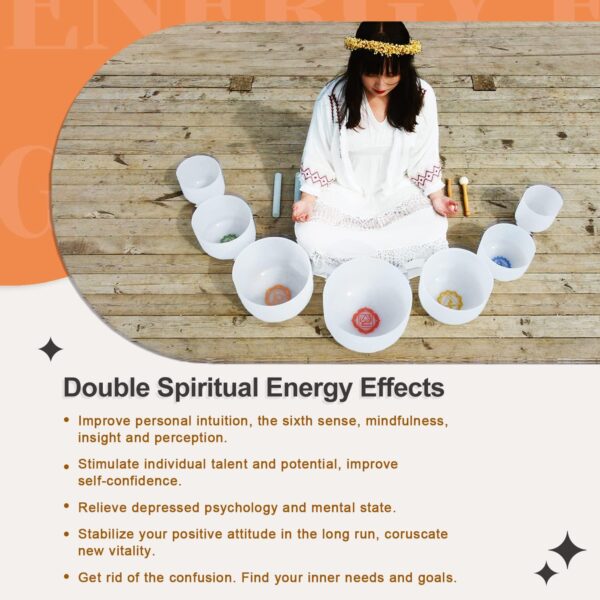 432HZ 7-12 Inch Chakra Symbol Design Frosted Quartz Crystal Singing Bowl with 2 PCS Travel Carry Case Bag for Sound Healing