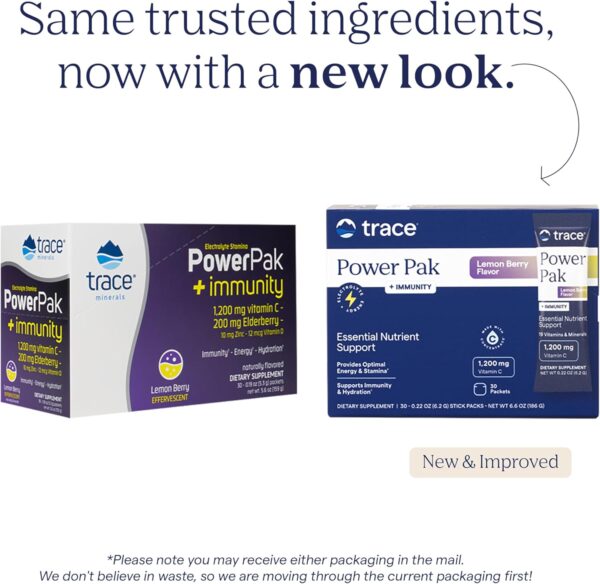Trace Minerals PowerPak Plus Immunity - Hydration Support Supplement - Vitamin & Mineral Powder with Elderberry - Powder Packet to Aid Immunity & Energy - Fizzy Lemon Berry (30 Servings)
