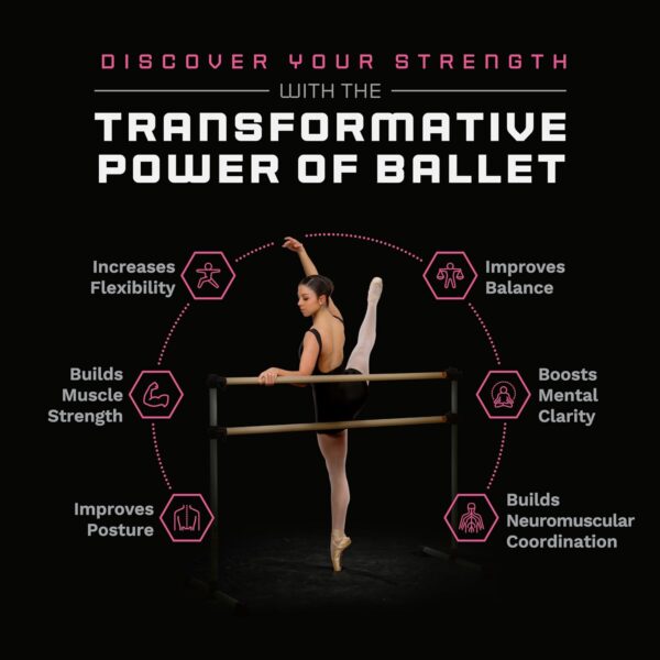VITA Barre Portable Freestanding Double Ballet Barre, Prodigy, Wood | Adjustable Height, USA Made, Home or Gym Exercise Equipment for Kids & Adults | Dance, Fitness, Pilates