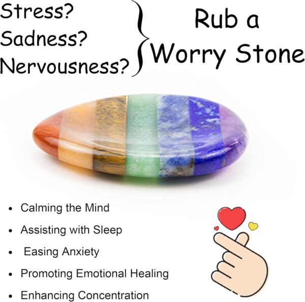 Thumb Worry Stone for Anxiety 7Chakra Teardorp Crystals Healing Stones Meditation Accessories Calm Mental Health Gifts Real Natural Hand Carved Spiritual Decor Anxiety Depression Relief Items