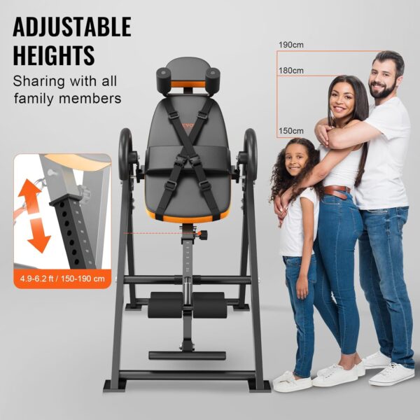 VEVOR Inversion Table, 300lbs Capacity Heavy Duty Inversion Table, Decompression Back Stretcher Machine, Strength Training Equipment with Headrest, Ankle Lock, Adjustable Protective Belt
