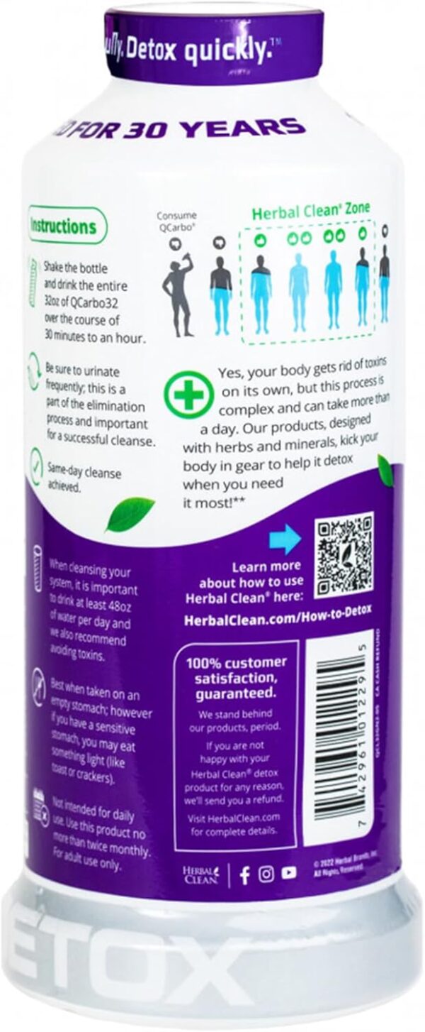 Herbal Clean QCarbo32 Same-Day Premium Detox Drink, Grape Flavor, 32 Fl Oz