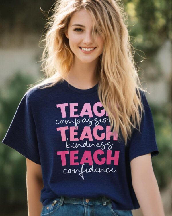 Teacher Shirts for Women Teach Compassion Kindness Confidence Print Shirt Funny Teacher Life Casual Tees