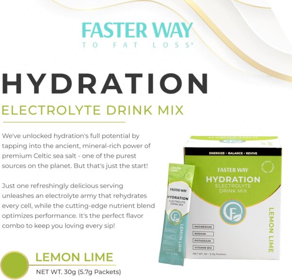 Faster Way - Hydration - Electrolyte Drink Mix- Lemon Lime Flavor with Apple Cider Vinegar, Choline for Brain & Probiotics for Gut Health - 30 Counts