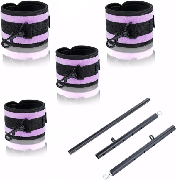 Spreader Bar Heavy Duty Stainless Steel Expandable Black Bar with 4pcs Furry Black Adjustable Strap,Sports Aid Training Fitness Gear Pilates Aid Kit, Home Indoor Yoga Set