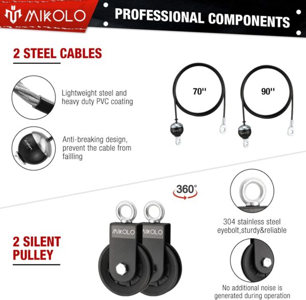 71EdqR7X7jL._AC_SL1500_.jpg Mikolo Upgraded Weight Lift Pulley System - LAT Pulley Attachments with Adjustable Length Cable for Full Body Training, Home Gym Set, 2023 Version