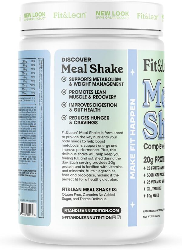 Fit & Lean Meal Shake, Fat Burning Meal Replacement, Protein, Fiber, Probiotics, Vanilla, 1lb, 10 Servings Per Container