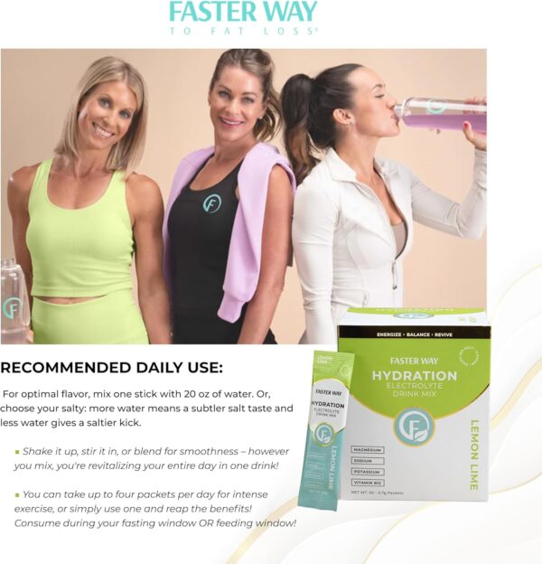 Faster Way - Hydration - Electrolyte Drink Mix- Lemon Lime Flavor with Apple Cider Vinegar, Choline for Brain & Probiotics for Gut Health - 30 Counts