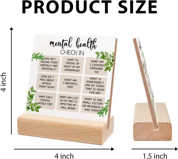 Mental Health Inspirational Gift, Positive Self Affirmations Wooden Sign, Mental Health Check in Wood Sign with Wooden Stand, Cheer Up Gifts for Psychologist School Counselor Student Boy Girl