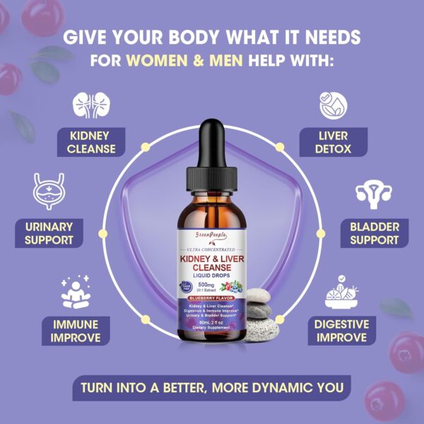 Kidney Cleanse Detox & Repair Drops - 500 mg Cranberry 20:1 Extract & 2,50 mg Chanca Piedra for Urinary Tract & Kidney - 27-in-1 Vegan Kidney Support Supplement - Vegan Non-GMO