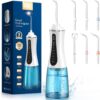 Cordless Water Dental Flosser for Teeth - 350ML Portable and Rechargeable Oral Irrigator with 5 Modes 6 Replaceable Tips - IPX7 Waterproof Powerful Battery Life Water Dental Picks for Travel Home Use