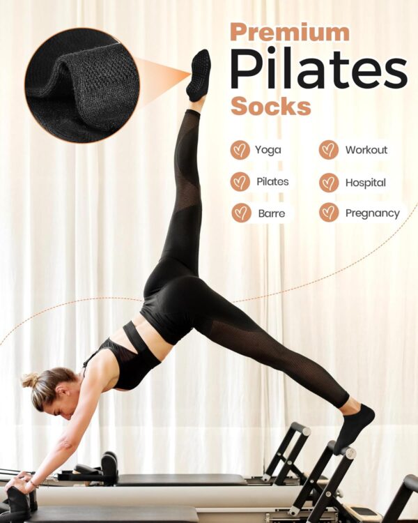 8 Pairs Non Slip Pilates Socks with Grips for Women Bulk Yoga Anti Skid Athletic Socks for Barre Ballet Hospital