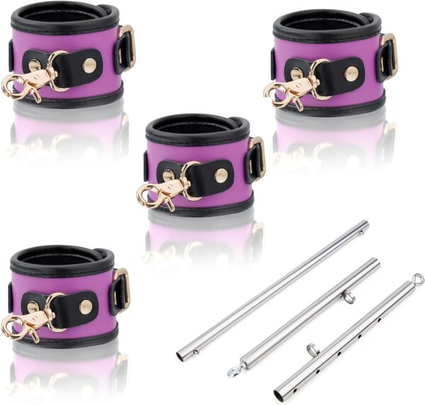 Spreader Bar Heavy Duty Stainless Steel Expandable Black Bar Home Gym with 4pcs Furry Purple Adjustable Strap,Sports Aid Training Fitness Gear Pilates Aid Kit,Yoga Set