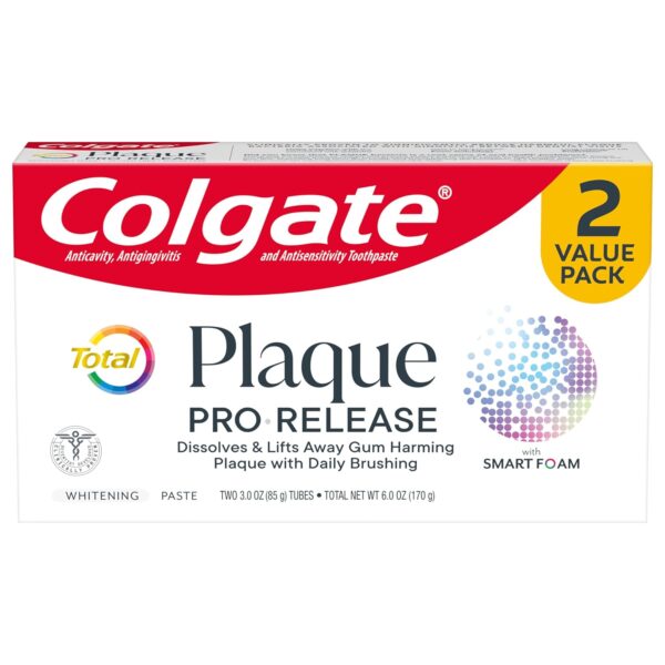 71FAkCeoeL._SL1500_.jpg Colgate Total Plaque Pro Release Whitening Toothpaste, 2 Pack, 3.0 Oz Tubes