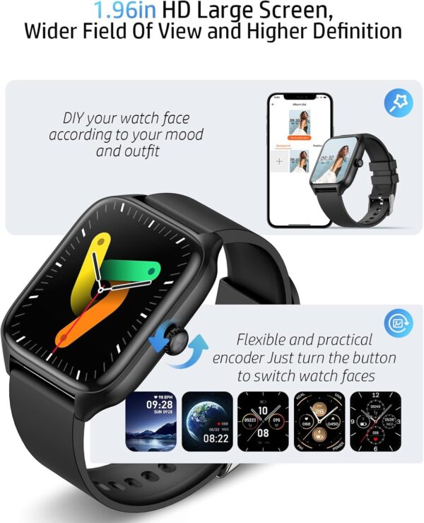 Smart Watches for Men Women with Bluetooth Call, Activity Fitness Tracker 1.96" HD Full Touch Screen with Heart Rate/Sleep Monitor,Waterproof Smartwatches for iOS Android Black
