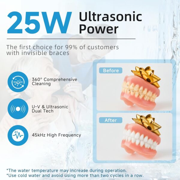 Ultrasonic Retainer Cleaner, 45kHz Retainer Cleaner Machine for Dentures, Mouth Guards, Aligner, Toothbrush Heads, Jewelry, 4 Modes Denture Cleaner with Digital Timer & 200ML Dental Cleaning Pod