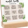 Mental Health Inspirational Gift, Positive Self Affirmations Wooden Sign, Mental Health Check in Wood Sign with Wooden Stand, Cheer Up Gifts for Psychologist School Counselor Student Boy Girl