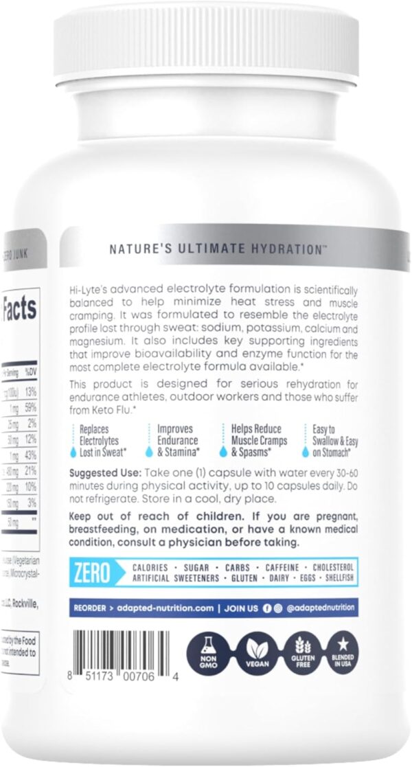 Hi-Lyte Electrolyte Replacement Capsules | Rapid Rehydration Supplement | Vegan & Keto Friendly | Gentle on Stomach | Magnesium, Potassium, Sodium | 100 Capsules