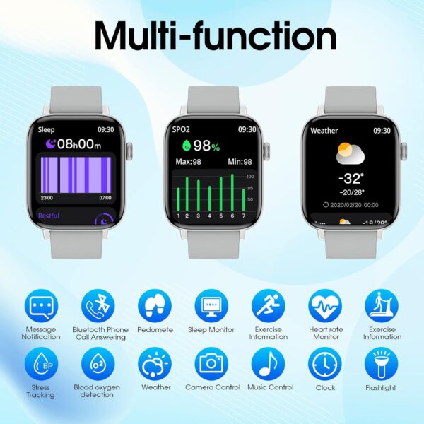 Smart Watch for iPhone/Android Phones (Answer/Make Calls) - 1.9" HD Screen Fitness Tracker : Heart Rate/Sleep Monitor/Pedometer/Calories, Multiple Sports Modes, Waterproof SmartWatch for Men Women