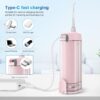 Mini Portable Water Flosser Oral Irrigator Water Teeth Cleaner Pick, Telescopic Water Tank, 4 Modes & IPX7 Waterproof, Home & Travel Water Flossers for Teeth, Braces Bridges Care. (Pink)