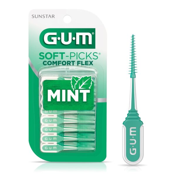 GUM Soft-Picks Comfort Flex, Easy to Use Dental Picks for Teeth Cleaning and Gum Health, Disposable Interdental Brushes with Convenient Carry Case, Dentist Recommended Dental Floss Picks, 80ct (4pk)