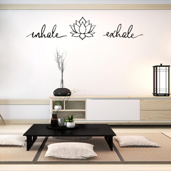 Inhale Exhale Wall Art Yoga Meditation Decor Lotus Flower Wall Art Yoga Sign Decorative Black Metal Meditation Decoration Spiritual Decor for Living Room Bedroom Decor