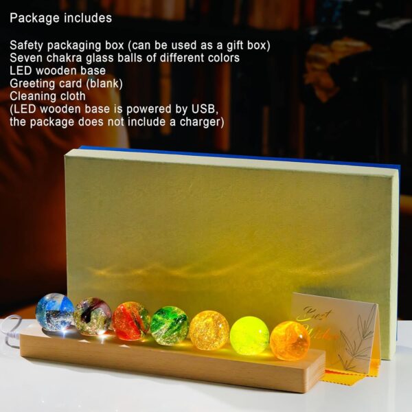 Ornalrist 7 Chakra Natural Healing Spheres with Wooden LED Light Base Crystal Quartz Ball for Meditation Positive Energy Night Light Home Decor