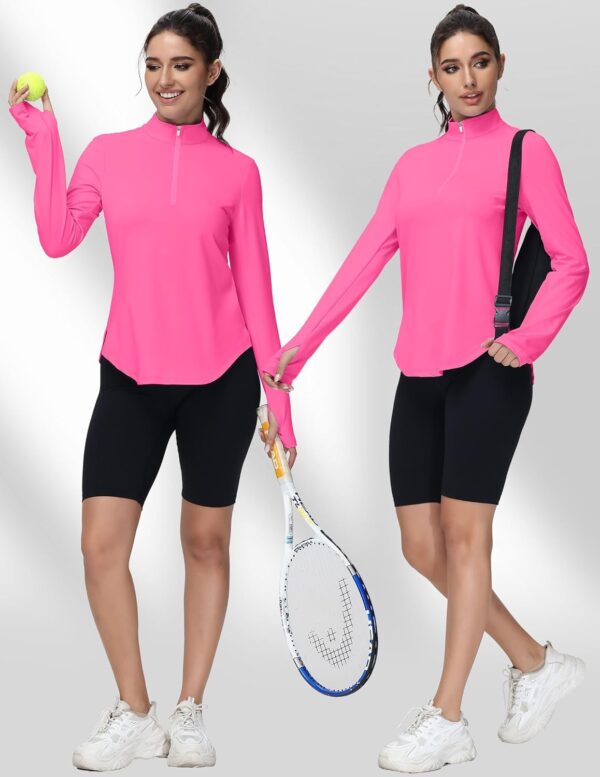 Women's Golf Polo Long Sleeve Workout Tops V Neck UPF 50+ Sun Protection Quick Dry Lightweight Active Tennis Shirts