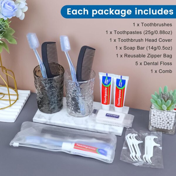 25 Sets Personal Hygiene Kit, Disposable Toothbrushes with Toothpaste Floss Comb Soap and Cover, Toiletry Kits Homeless Bulk for Women,Men,Travel