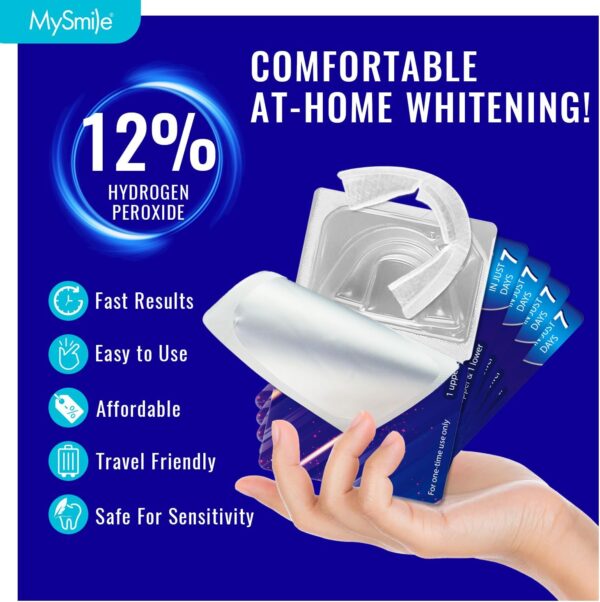 MySmile 7 Treatments Prefilled Teeth Whitening Trays Kit with12% Hydrogen Peroxide Teeth whitening Gel for Sensitive Teeth, Fast-Result Vegan Teeth Whitener Tooth Stain Remover, Mint Flavor