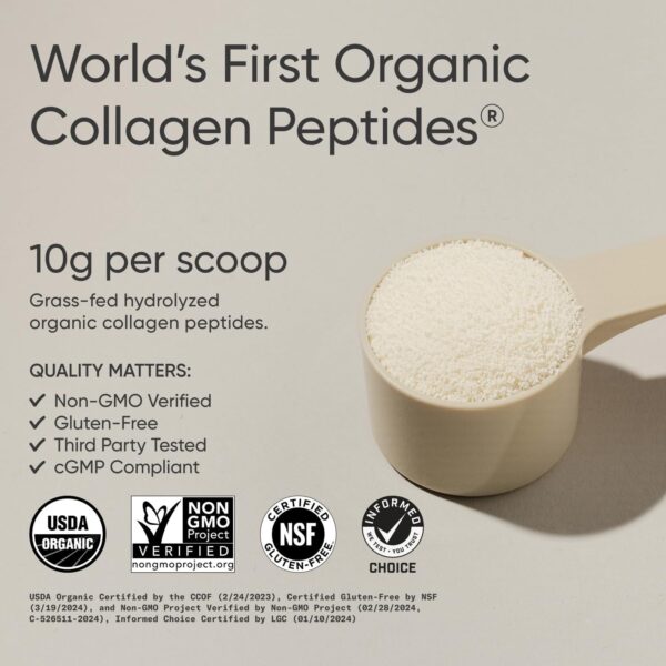 Sports Research­® Organic Collagen Peptides - Hydrolyzed Type I & III Collagen Protein Powder Made Sustainably from Grass-Fed Cows - Unflavored - 30 Servings