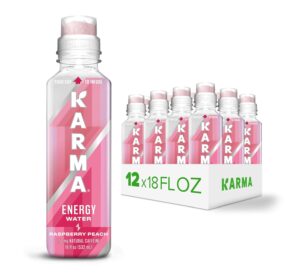 Karma Natural Energy Drink - 12 Pack, Raspberry Peach Caffeinated Water - Clean Focus & Energy Boost