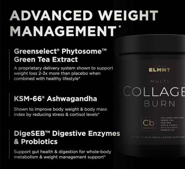 ELMNT Super Collagen Burn for Women w. Probiotics, Hyaluronic Acid, Apple C Vinegar, KSM66, Biotin+ Premium Colageno Multi Collagen Protein Powder for Weight Loss, Fat Burner, Hair, Skin+ (R-Lemonade)