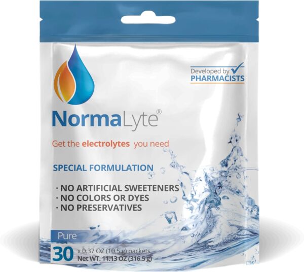 NormaLyte Oral Rehydration Salts- Helps Dietary Management of POTS Syndrome Symptoms-1 Pouches - 30 Sticks (Yields 500mL per Pack)-Pure| Energy Supplements, Potassium Supplement, Dehydration Recovery