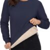 MAGCOMSEN Women's Sherpa Lined Sweatshirts Thermal Casual Crewneck Fleece Pullover Winter Warm Thick Long Sleeve Tops