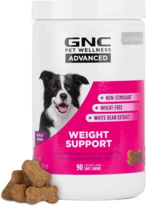 GNC Pets Advanced Weight Support Dog Supplement Soft Chews | Weight Control Dog Supplement for Adult Dogs | 90 Ct Chicken Flavor Weight Management Dog Supplement,FF14874